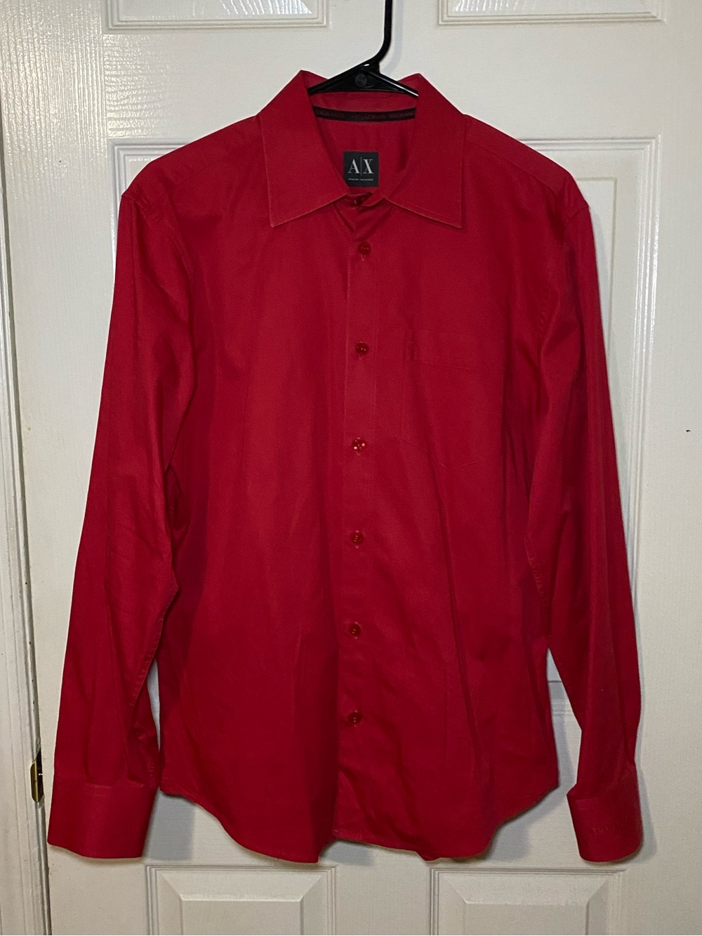 Armani Exchange Men's Red Long-Sleeve Button-Up Dress Shirt